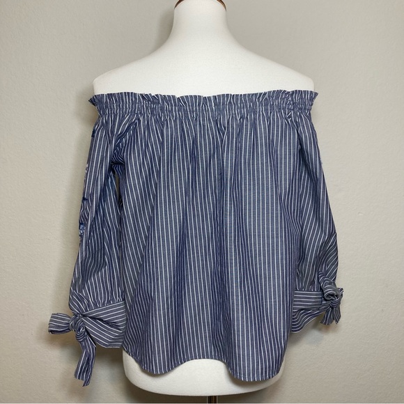 AMERICAN EAGLE Off Shoulders Striped Embroidered Floral Top Size Small - Picture 7 of 11